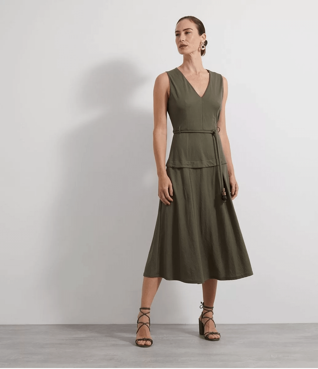 vestido verde militar midi