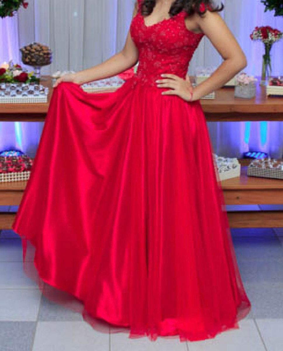 Vestido Vermelho 2 em 1 15 Anos Vestido Feminino Feito A Mao