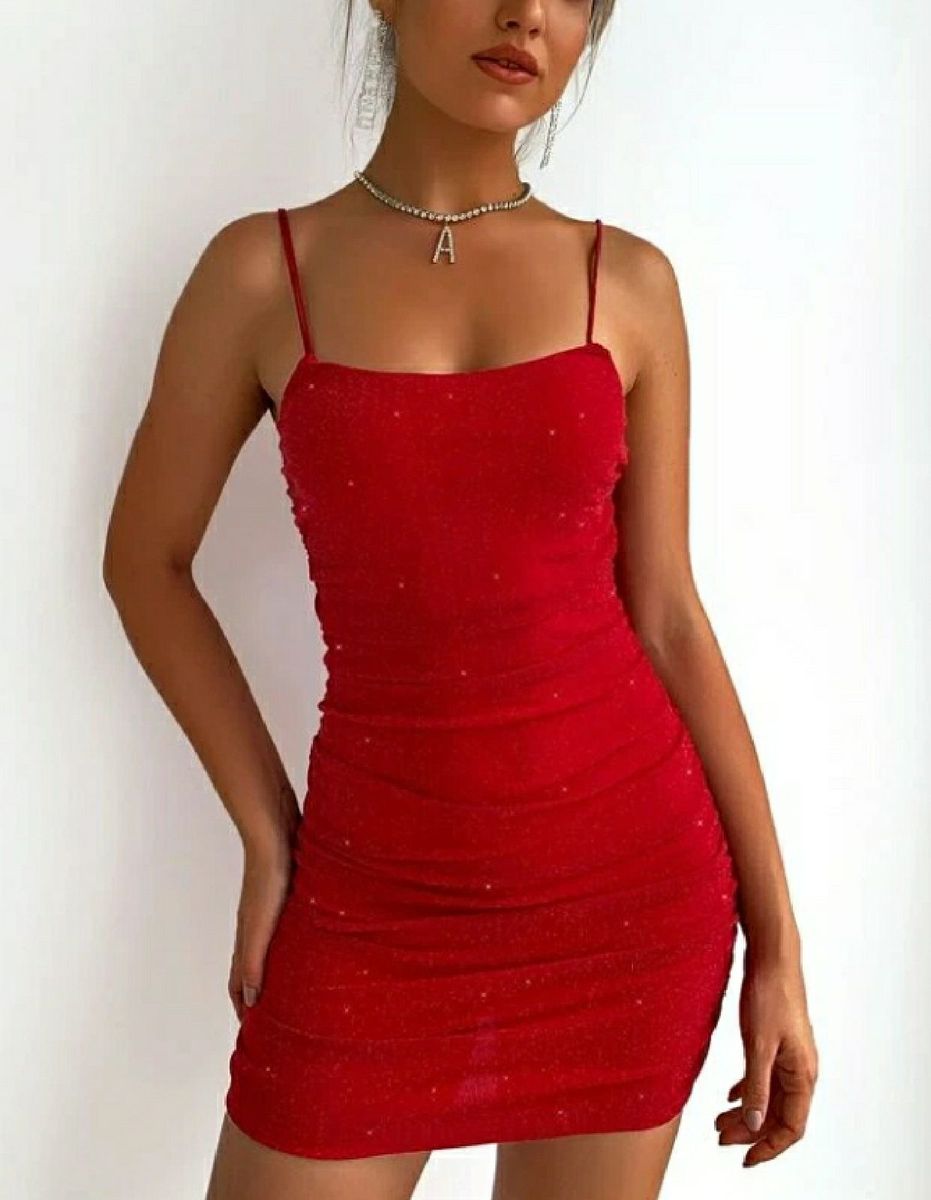 Vestido vermelho hot sale curto brilhoso