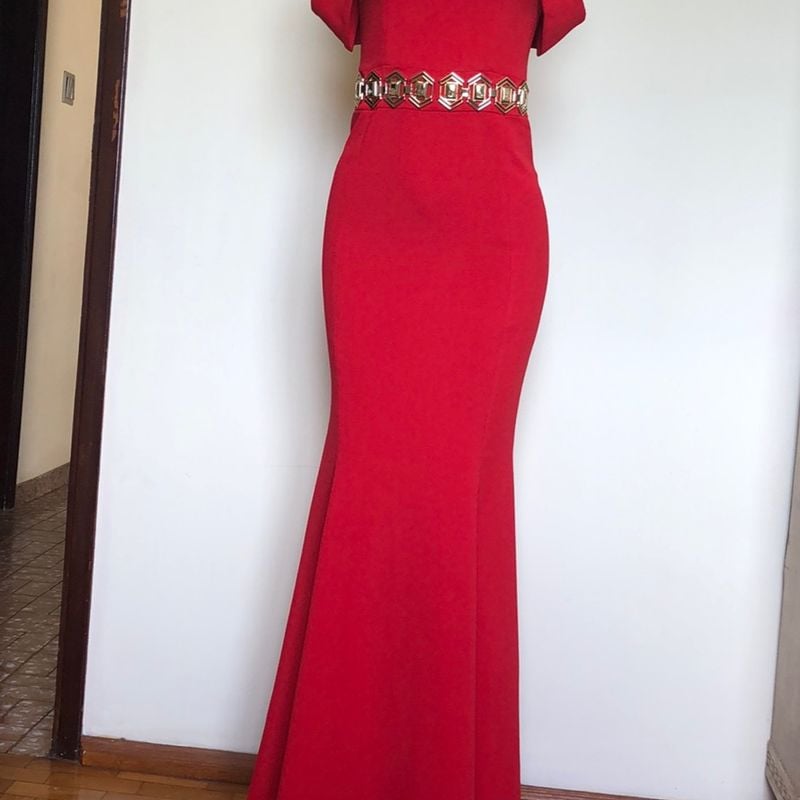 Vestido vermelho com dourado hot sale longo