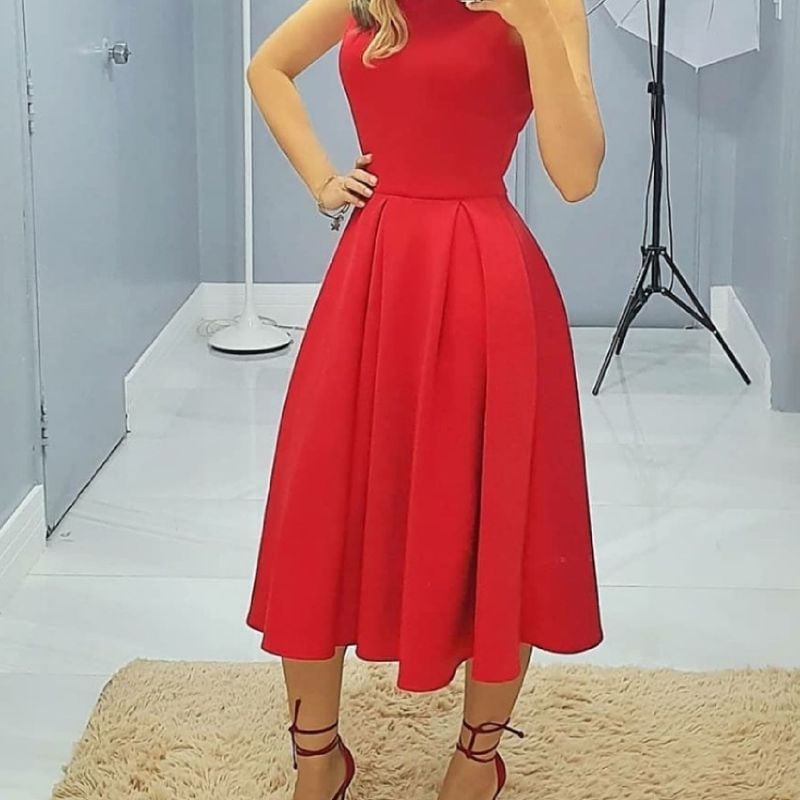 Vestido 2024 vermelho rodado