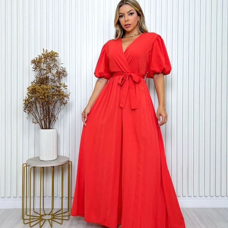 Vestido Vermelho Feminino Longo Elegante Luxo