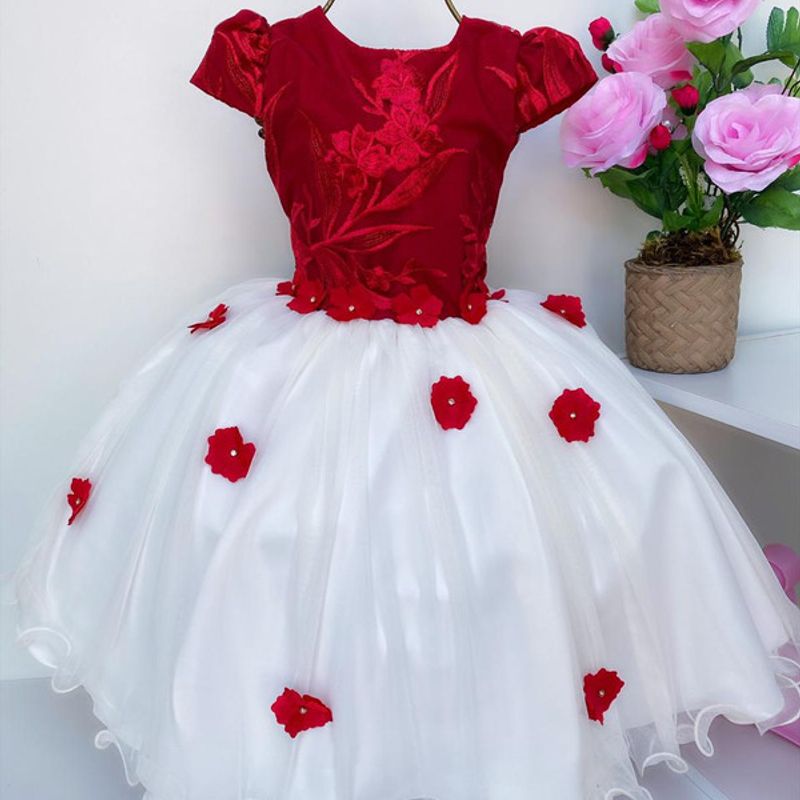 Vestido de daminha branco com vermelho orders