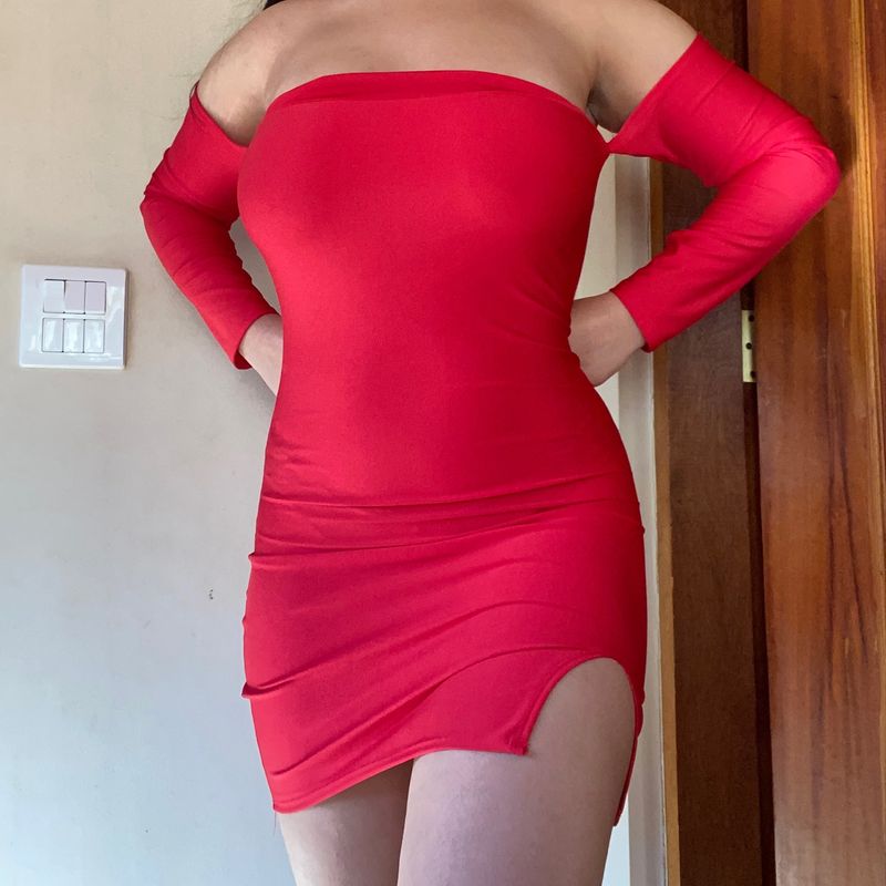 Vestido vermelho store justo e curto