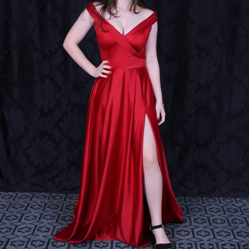 Vestido vermelho 2024 vinho longo