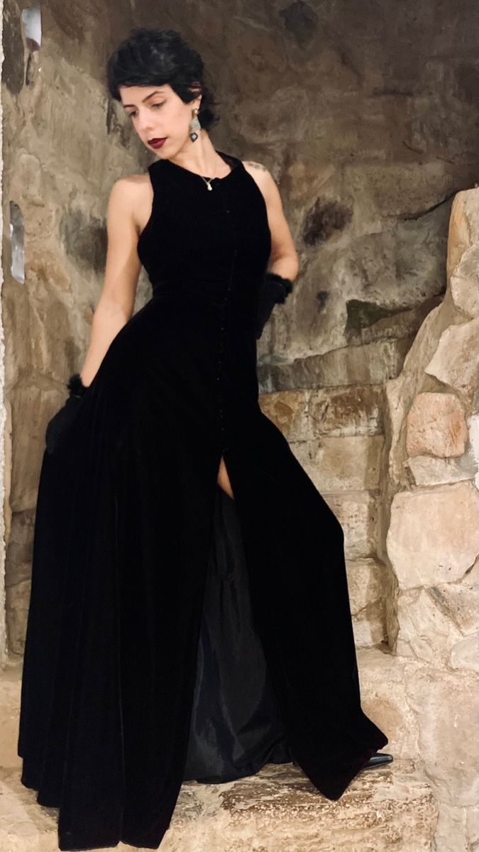 Vestido Alemã Xadrez preto e branco e veludo preto luxuoso - Princesa  Urbana - Viva o Encanto