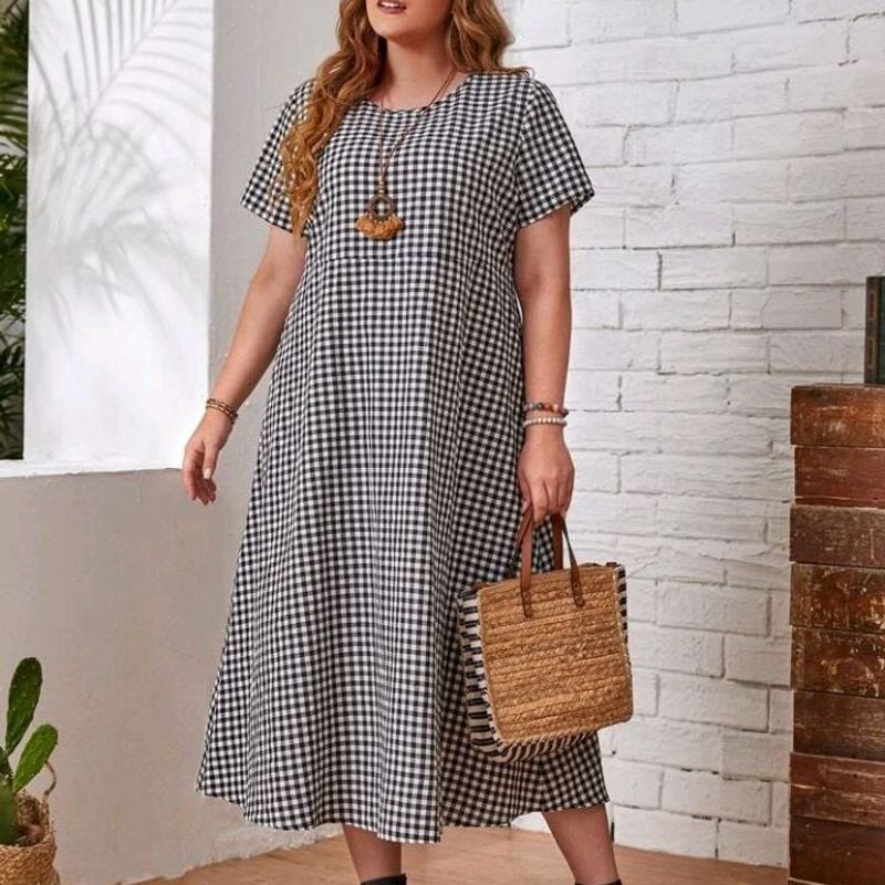 Vestido Xadrez Plus Size, Vestido Feminino Shein Nunca Usado 86998372