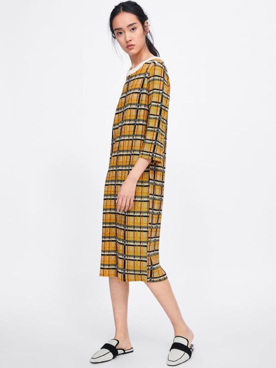 vestido xadrez zara