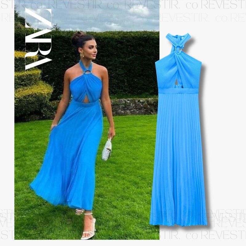 Vestido Zara Azul Claro Plissado Forrado Novo | Zara Nunca Usado 110438979  | enjoei