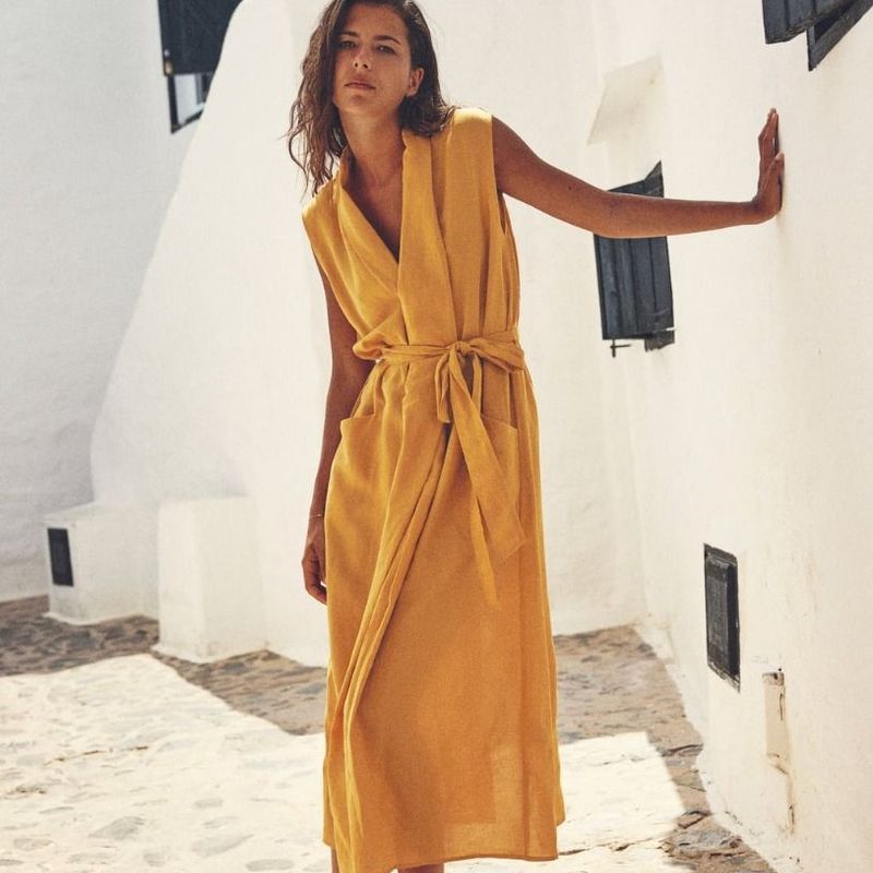 Vestido Zara Linho Amarelo Vestido Feminino Zara Usado 96206125