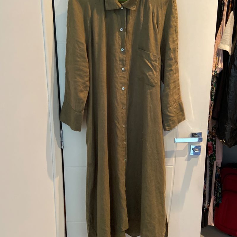 Vestido Zara Linho Verde Militar Plus Size Vestido Feminino Zara Usado  88990632 enjoei