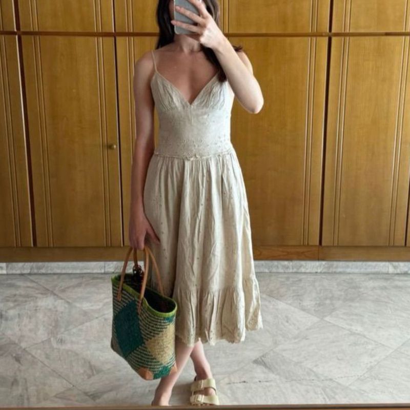 Vestido Zara Midi em Linho Cor Areia Zara Nunca Usado 112131999