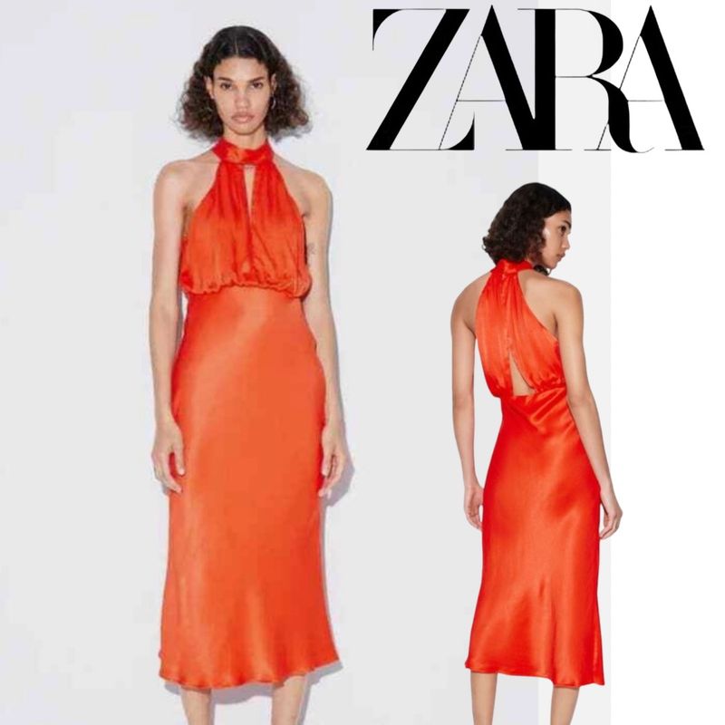 Vestido Zara Midi Laranja | Zara Nunca Usado 112172608 | enjoei