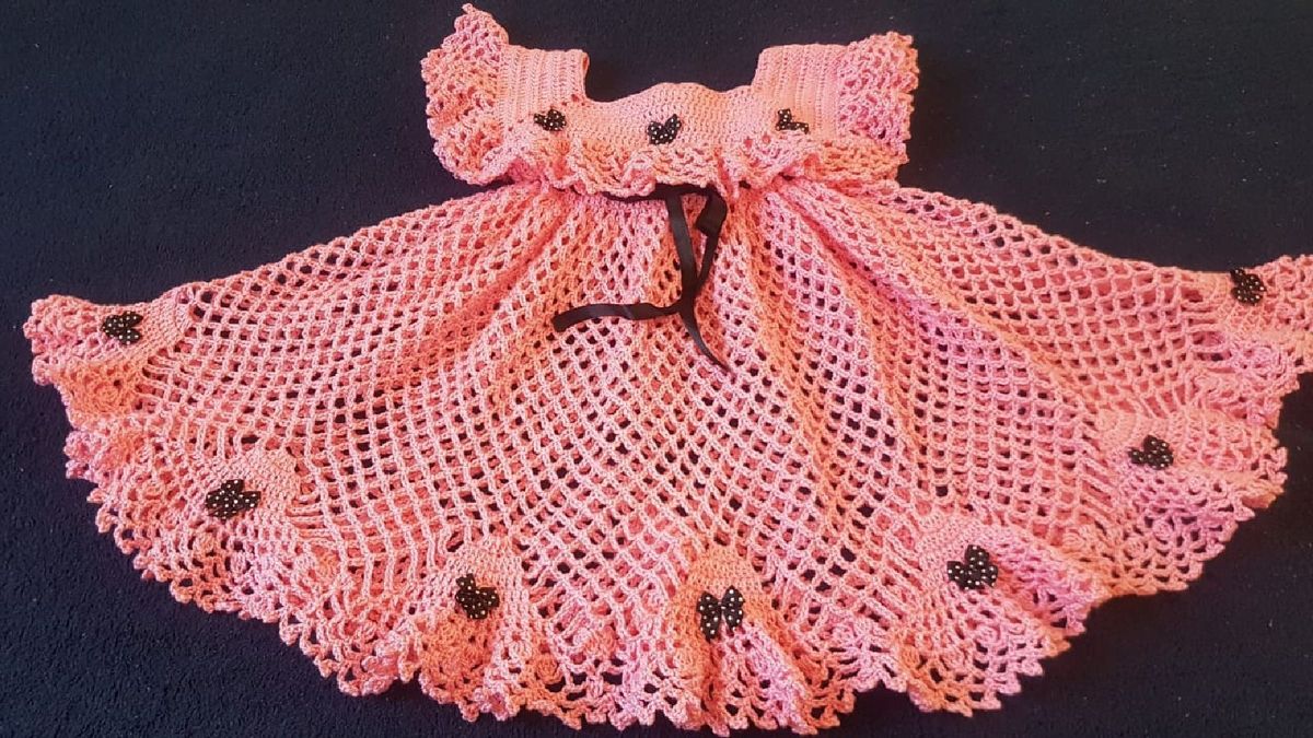 Vestido Infantil de Crochê Rosa 2 anos