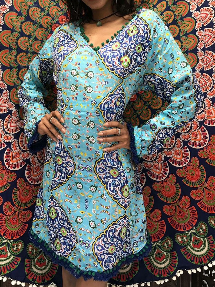 vestido indiano longo com manga