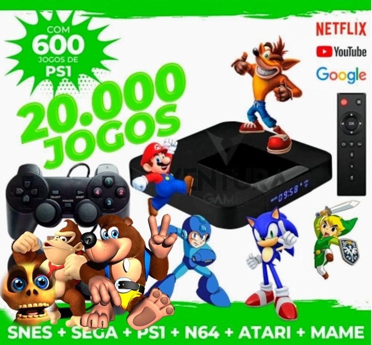 Vídeo Game Retro Tv Box 20 Mil Jogos Clássicos Antigos Mario