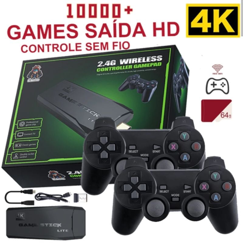 Vídeo Game Retrô Game Stick 4k C/ 2 Controles sem Fio e 10.000 Jogos Grátis, Console de Videogame Miniman Nunca Usado 90652195