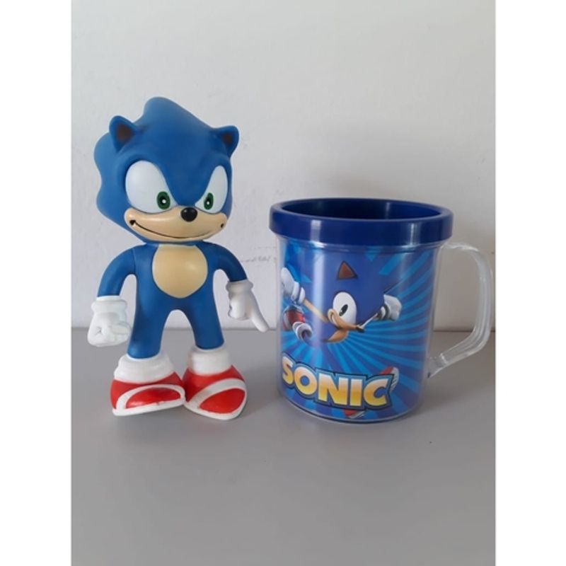 Boneco Sonic Azul Pequeno com Caneca Personalizada