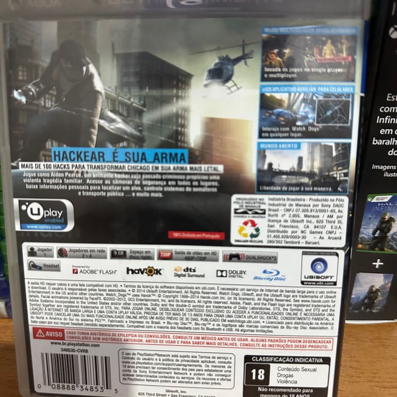 PS3 - Jogo Watch Dogs do Vídeo Game Playstation 3 - PS3, funcionando,  conservado