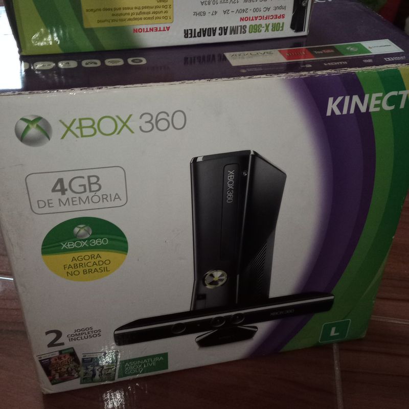 Xbox 360 Slim + Kinect + Controle + 2 Jogos | Console de Videogame Xbox  Usado 52176230 | enjoei
