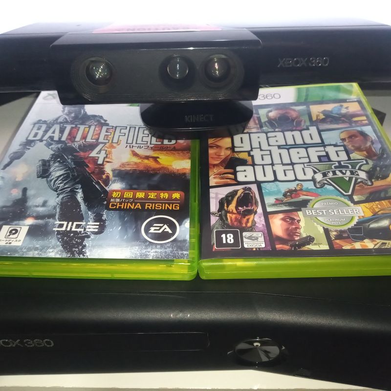 Xbox 360 Bloqueado+Kinect+Dois Jogos+Controle