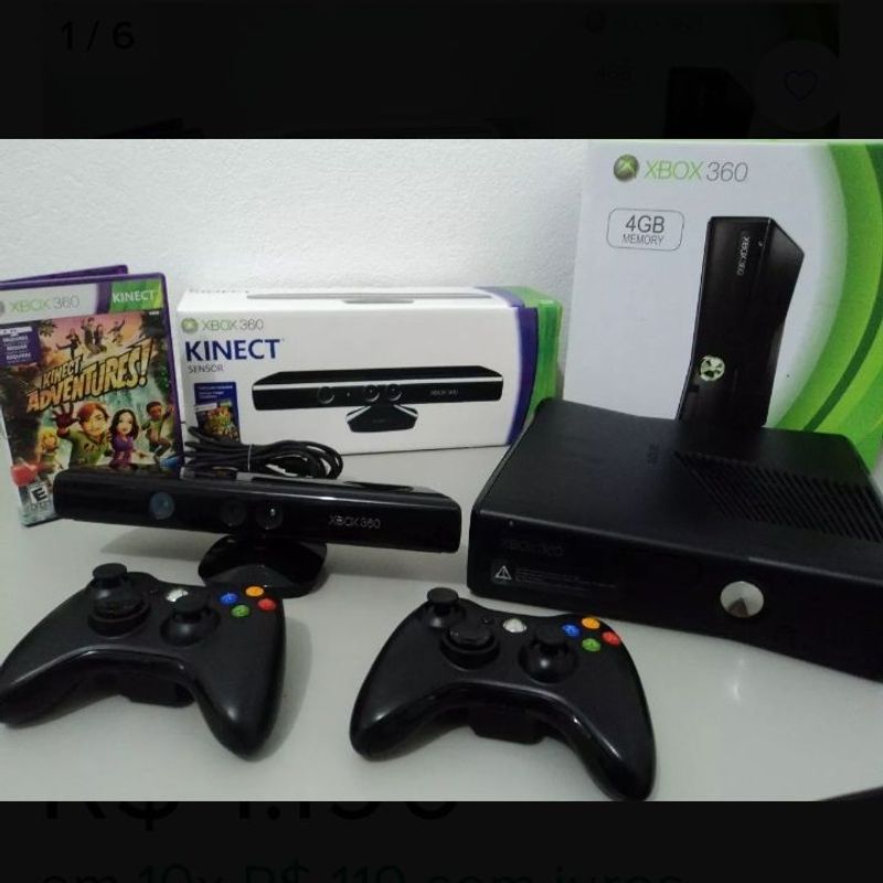 Xbox 360 Slim, Fonte Original Bivolt, com Kinect e Dois Controles. |  Console de Videogame Xbox 360 Usado 77596901 | enjoei