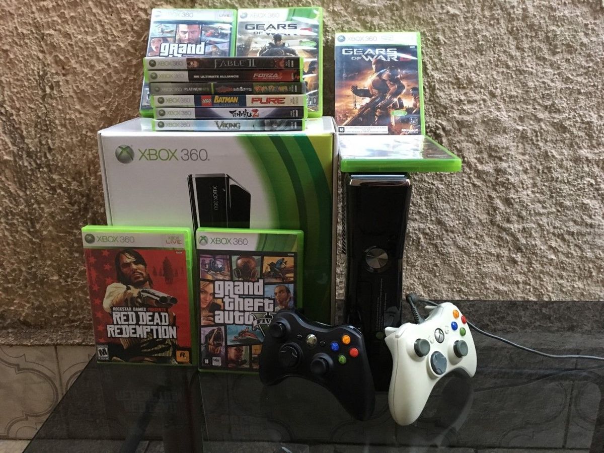 Xbox 360 Slim 250gb Original C/ Defeito + 15 Jogos Originais Jogo de Computador Microsoft Xbox