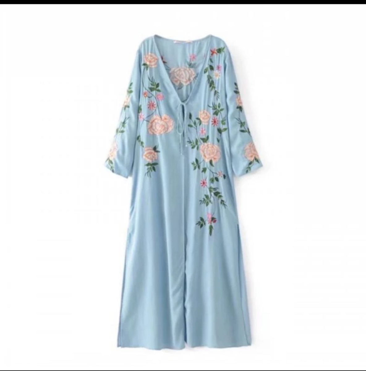vestido jeans longo bordado