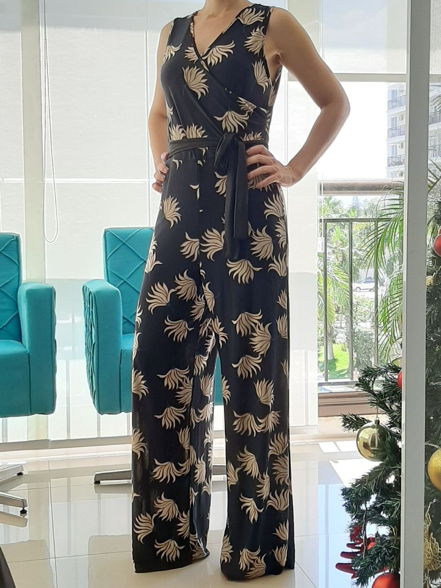macacão longo de malha estampado